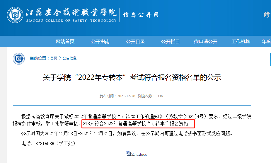 2022年江蘇江蘇安全技術職業(yè)學院專轉本報考人數