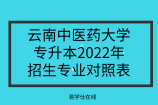 云南中医药大学专升本2022年招生专业对照表