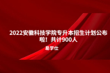 2022安徽科技学院专升本招生计划公布啦！共计900人