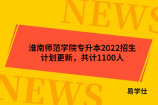 淮南师范学院专升本2022招生计划更新，共计1100人
