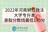2022年河南财经政法大学专升本录取分数线最低180分