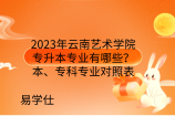 2023年云南艺术学院专升本专业有哪些？本、专科专业对照表