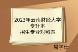 2023年云南财经大学专升本招生专业增加2个，具体对照表