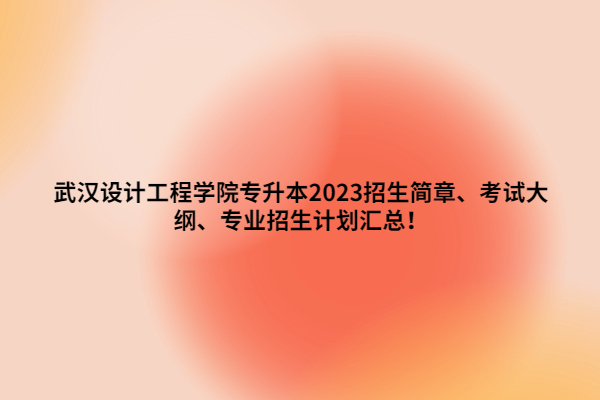 武汉设计工程学院专升本2023招生简章