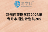 郑州西亚斯学院2023年专升本招生计划共205