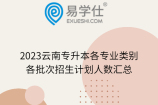 2023云南专升本各专业类别各批次招生计划人数汇总