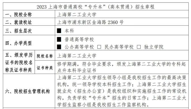 上海第二工业大学专升本招生简章2023年