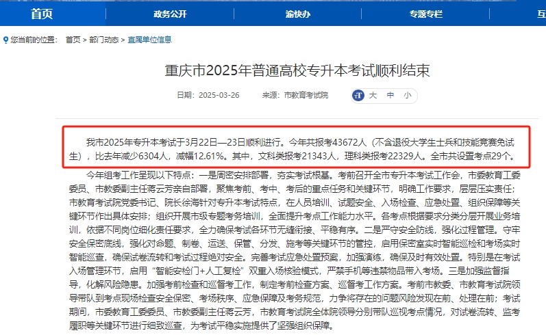 2025重庆专升本报考人数