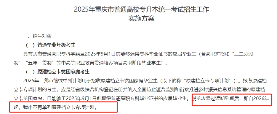 2026年重庆专升本还有建卡立档分数线吗？