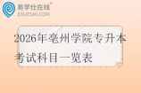 2026年亳州学院专升本考试科目一览表