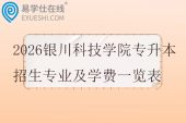 2026银川科技学院专升本招生专业及学费一览表
