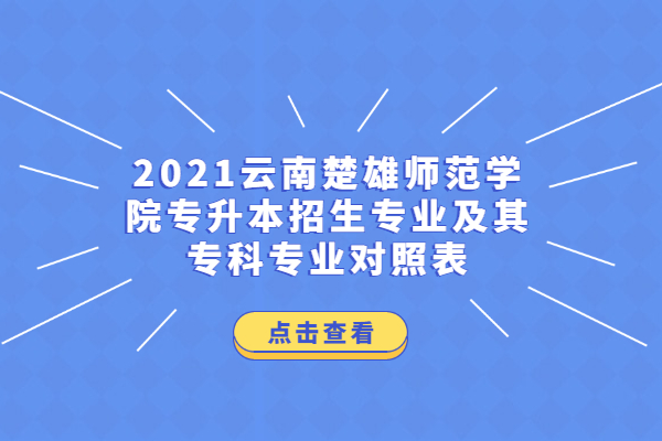 2021云南楚雄师范学院专升本招生专业及其专科专业对照表